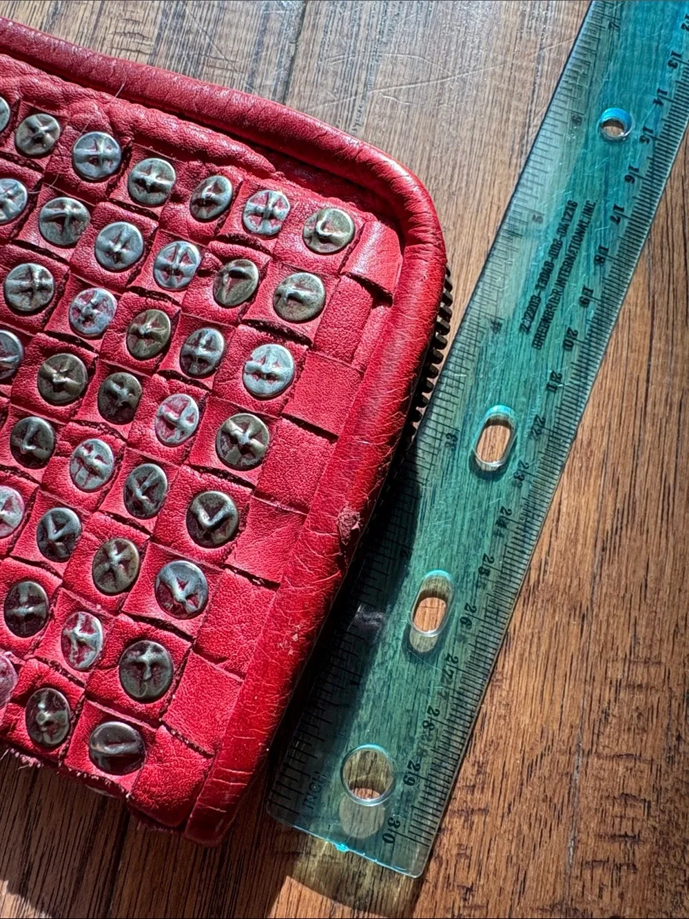 Platinia Red Studded Leather Wristlet Wallet